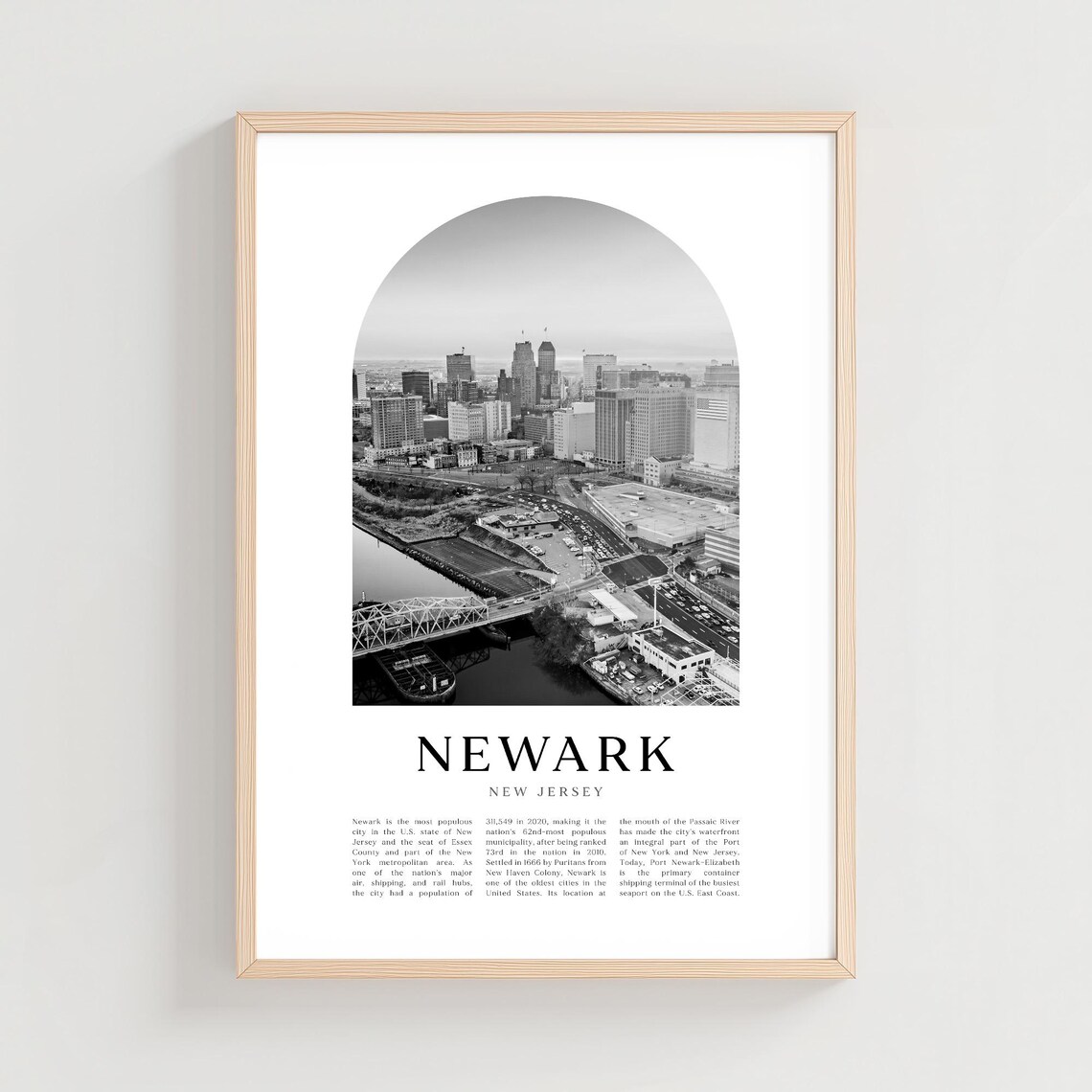 Newark New Jersey Minimalist Black and White Skyline City Print