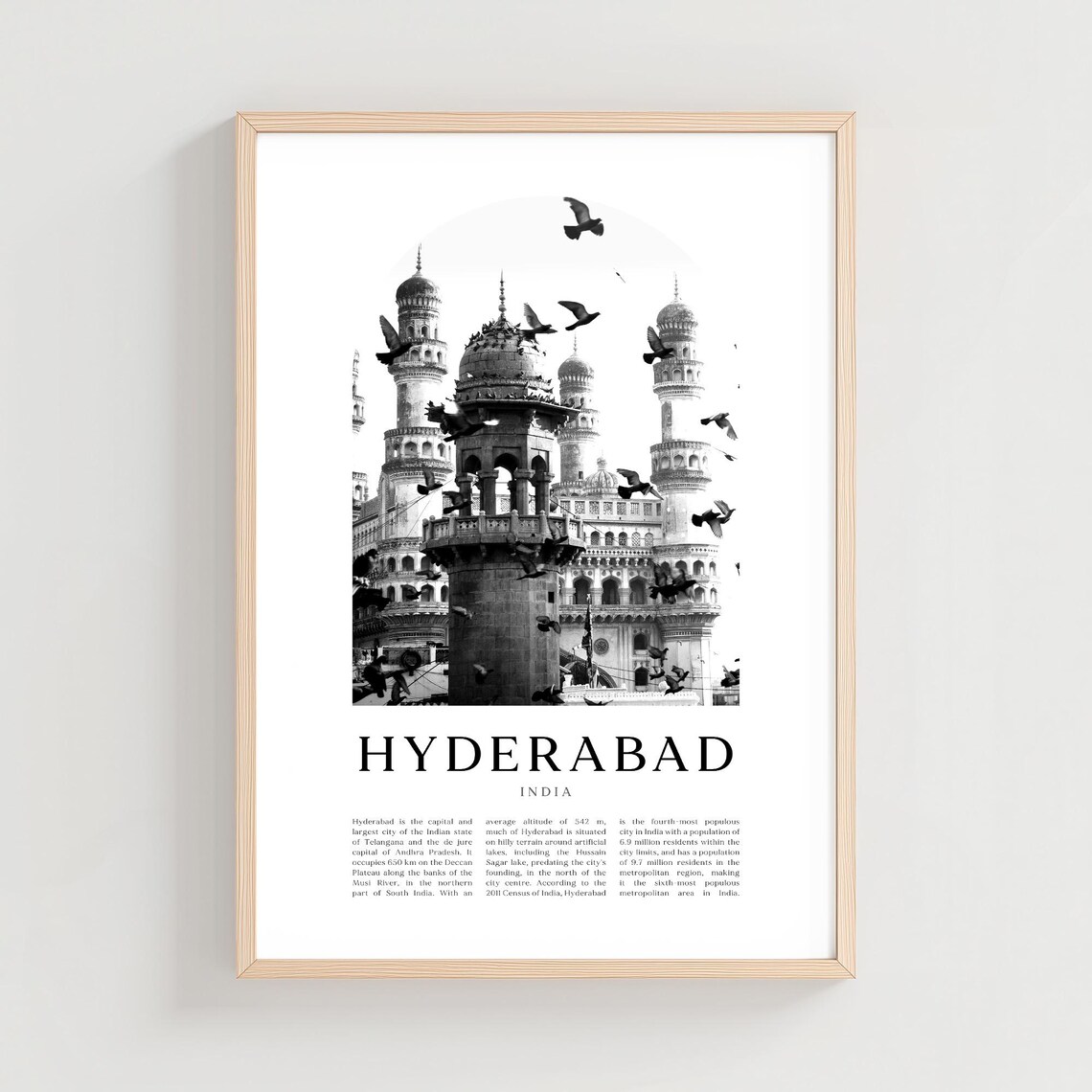 Hyderabad India Charminar Monochrome Photo Poster with Birds
