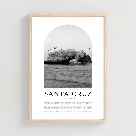 Santa Cruz California Black White Natural Bridge Beach Photo Poster