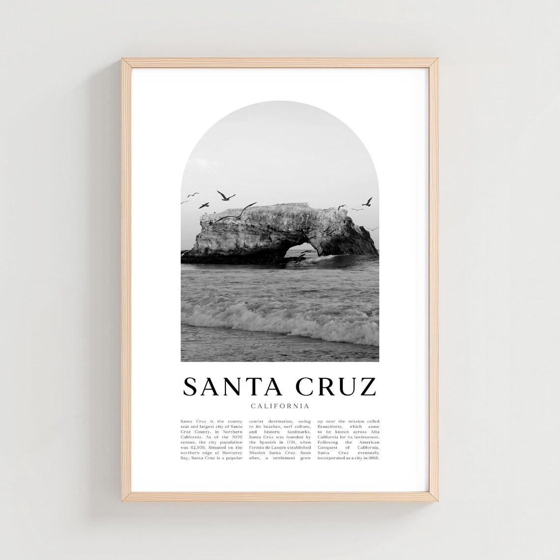 Santa Cruz California Black White Natural Bridge Beach Photo Poster