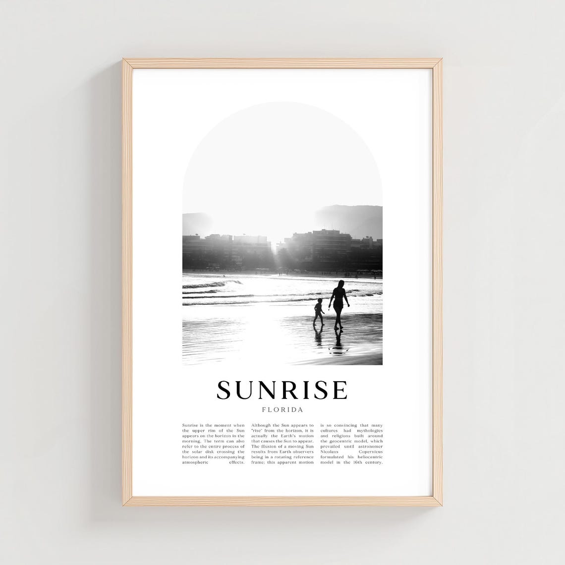 Sunrise Florida Black and White Beach Silhouette Arch Photo Poster