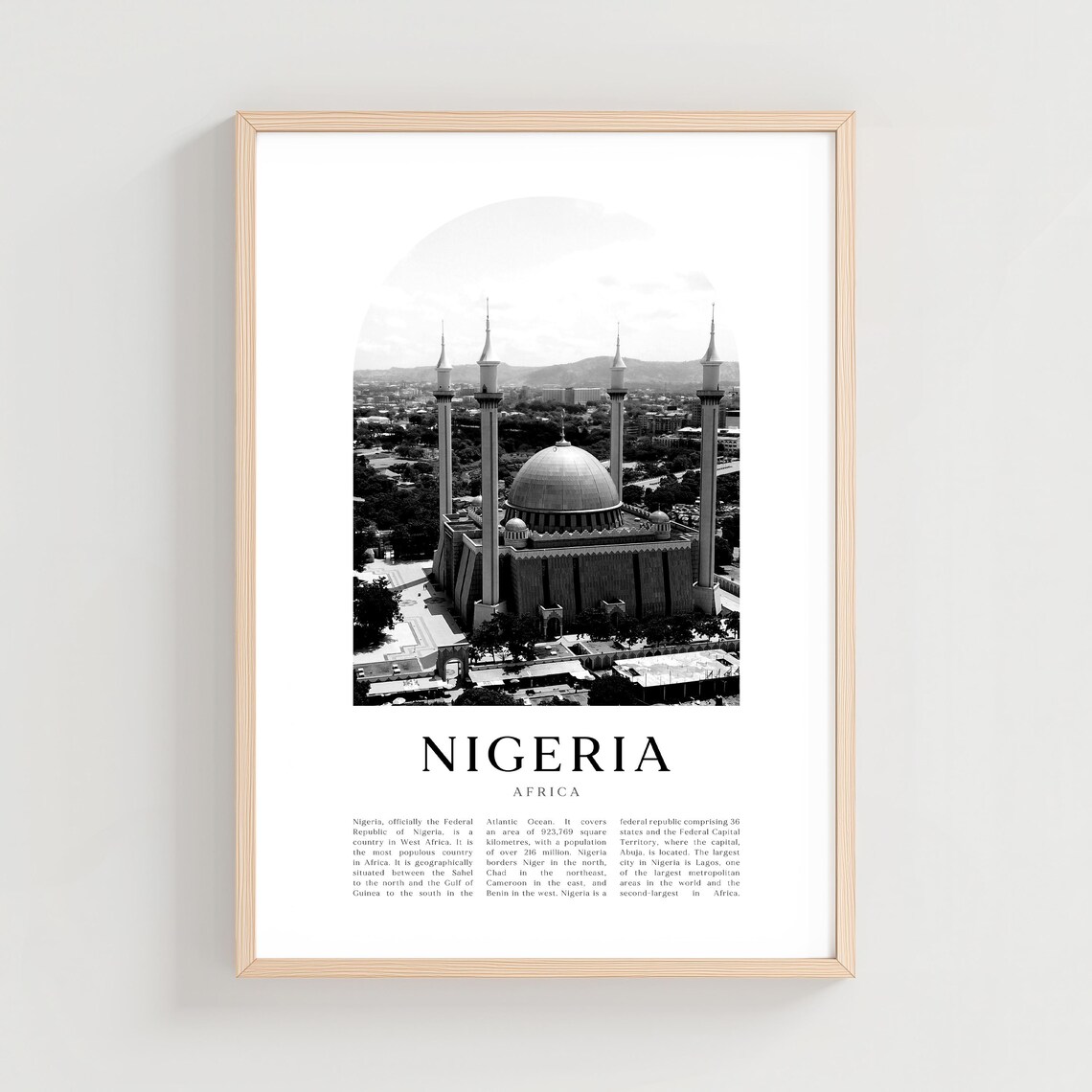 Nigeria Africa Abuja National Mosque Monochrome Travel Poster