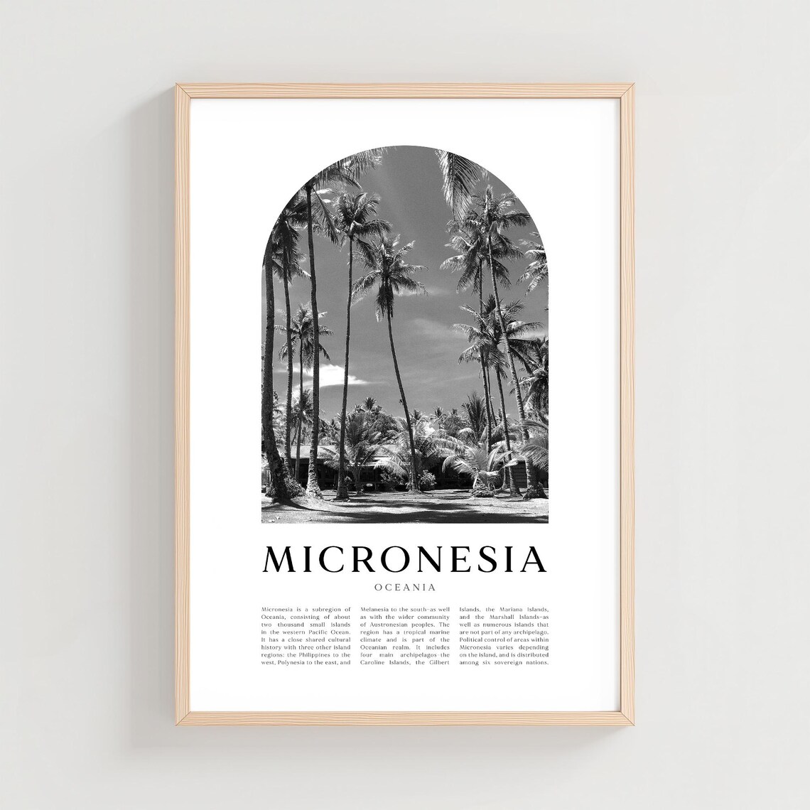 Micronesia Palm Grove Black and White Arch Photo Travel Poster
