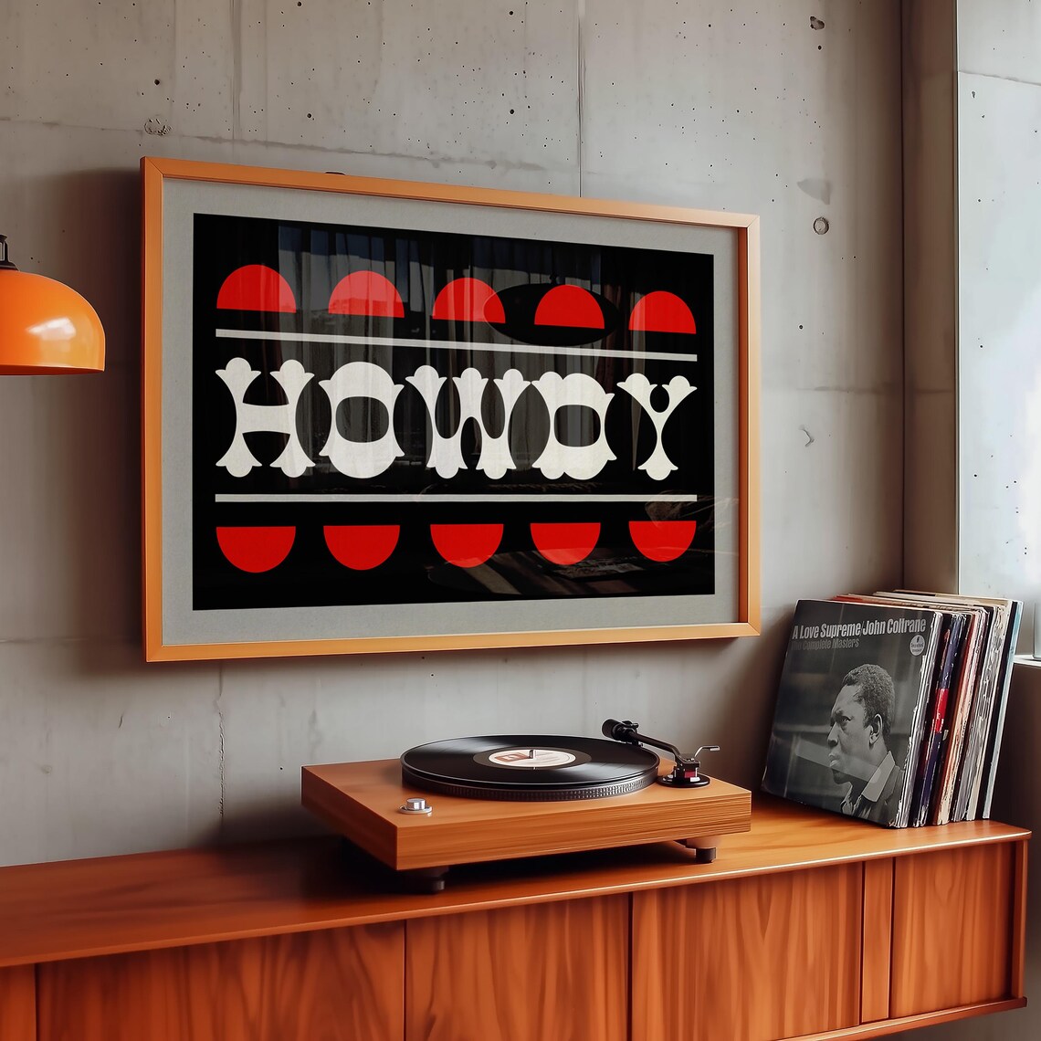 HOWDY Western Typography Black Red Retro Cowboy Wall Art Poster