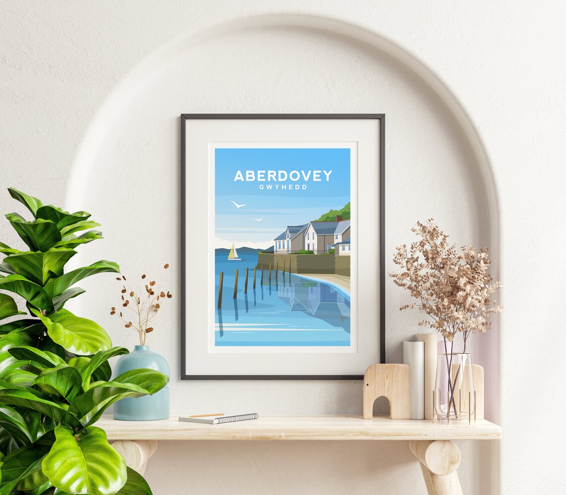 Aberdovey North Wales Travel Poster, Beach Art Print