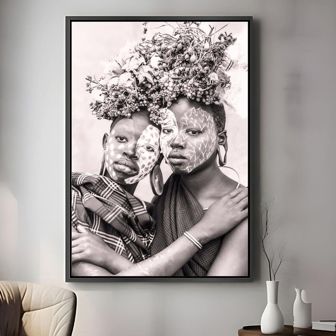 Tribal Face Paint Portrait Black And White Photography Art Poster