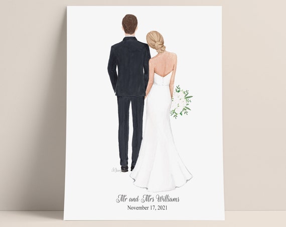 Bride And Groom Personalized Print Wedding Card Custom Couple Illustration Wedding Card Personalised Card
