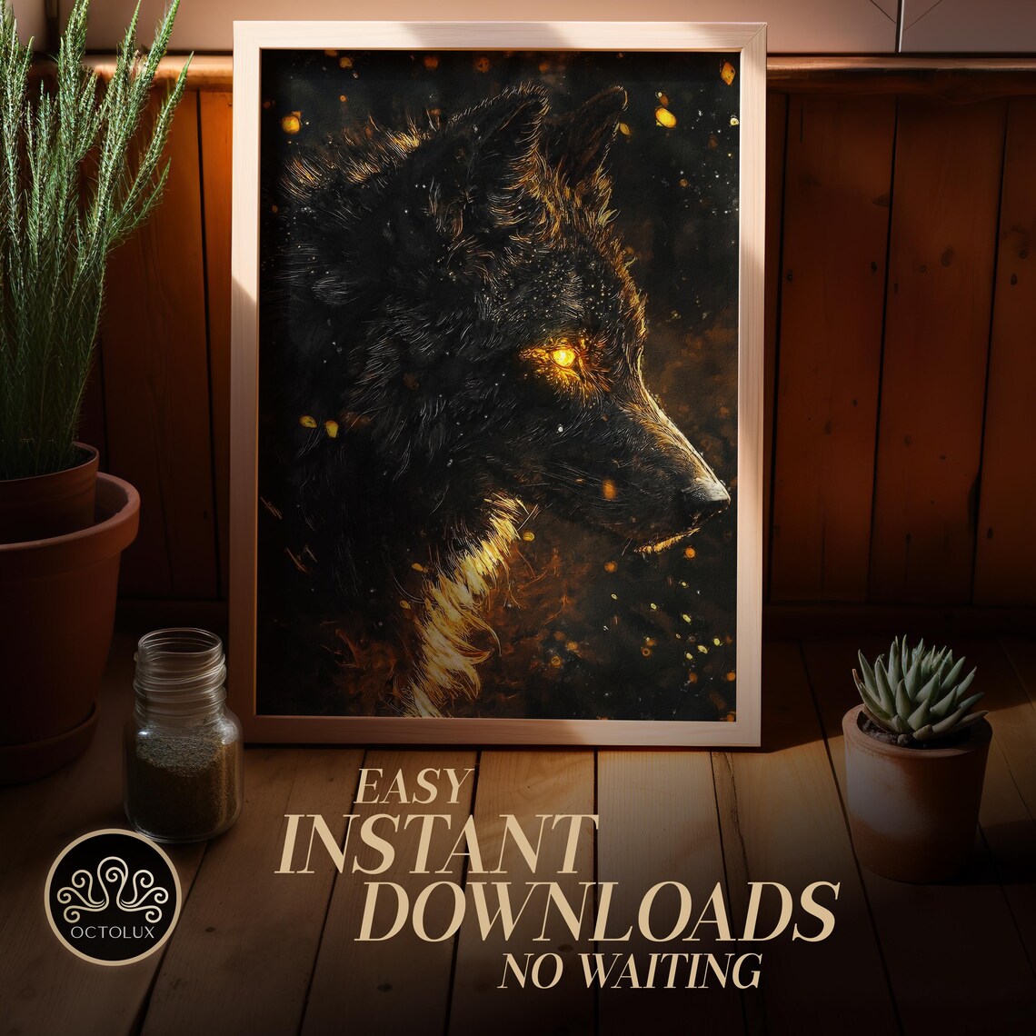 The Alpha Black Wolf Triple Panel Gold Halo Motivational Wall Art Poster - Image 3