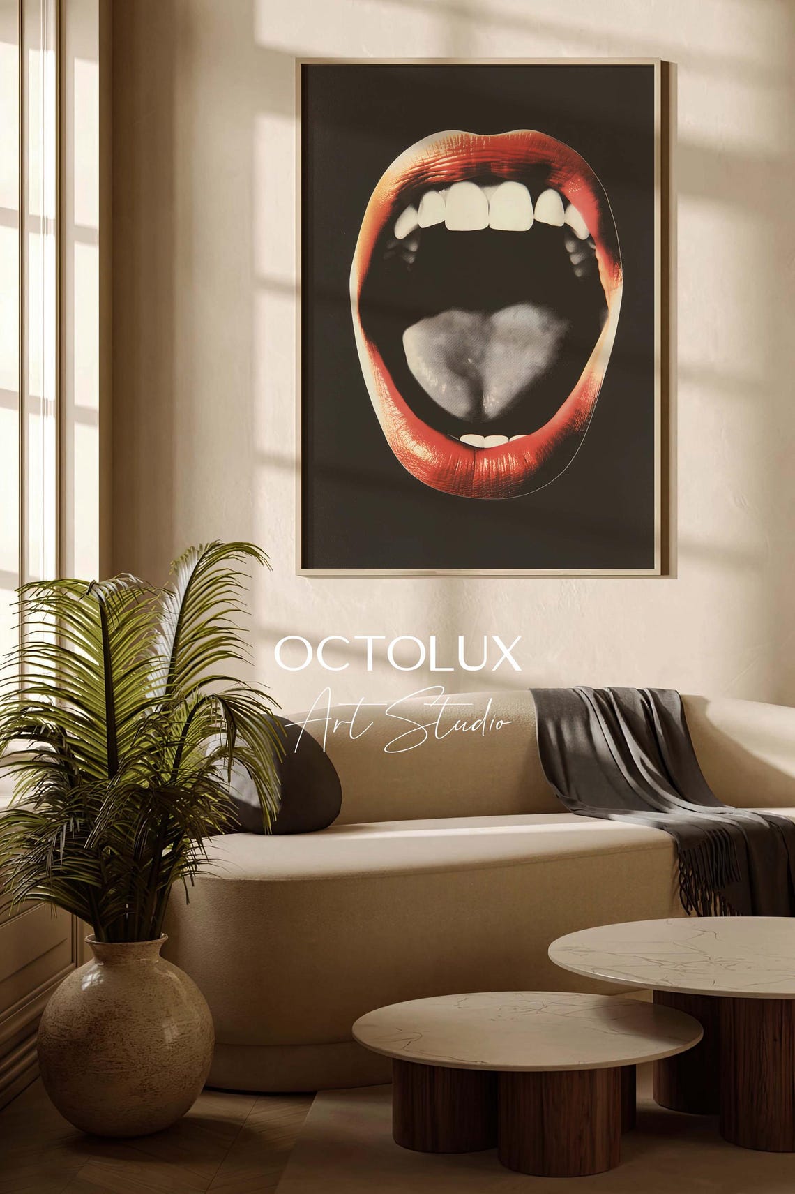 Bold Red Lips Open Mouth Close Up Retro Pop Art Modern Wall Art Poster