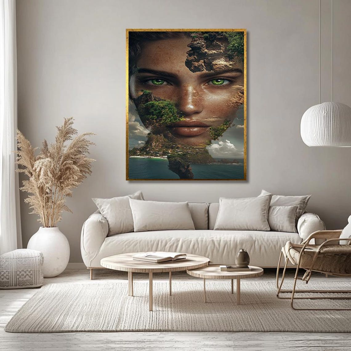 Surreal Nature Goddess Face Coastal Cliffs Fantasy Art Poster - Image 2