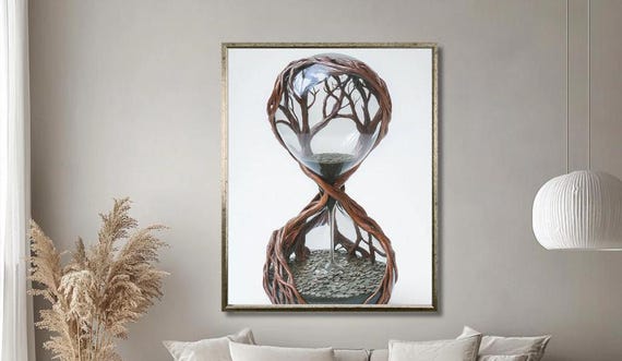 Golden Tree Under Full Moon Wall Art Magical Night Landscape With Starry Sky Enchanting Nature Decor For Living Room Large