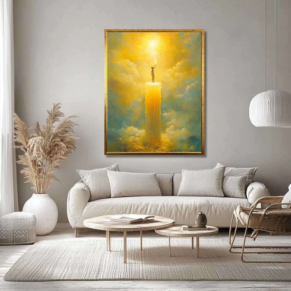 Surreal Woman On Giant Melting Candle In Golden Clouds Poster - Image 3