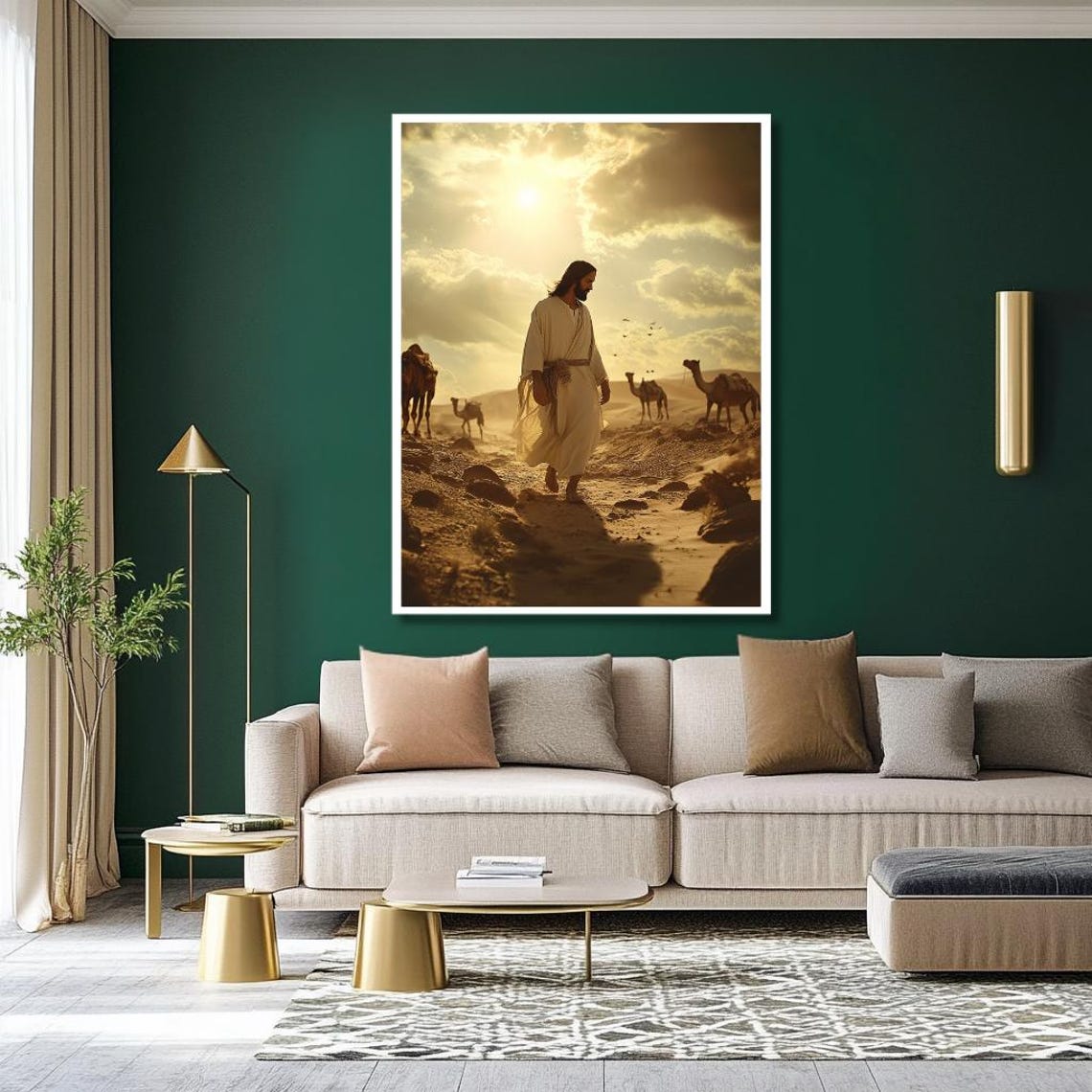 Jesus Walking Through the Desert With Camels Biblical Poster - Image 2