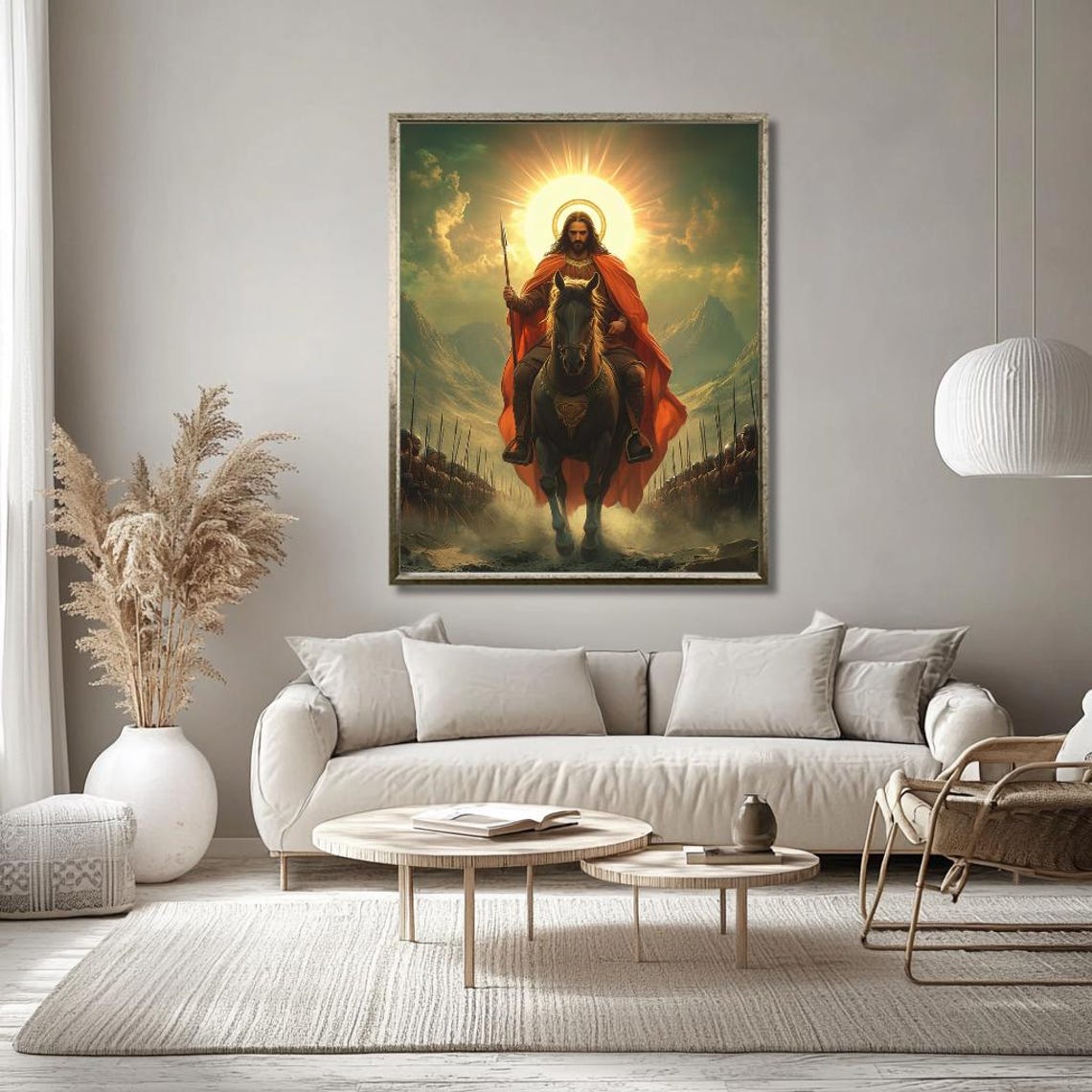 Warrior King on Black Horse Sunburst Army Religious Art Poster - Image 3