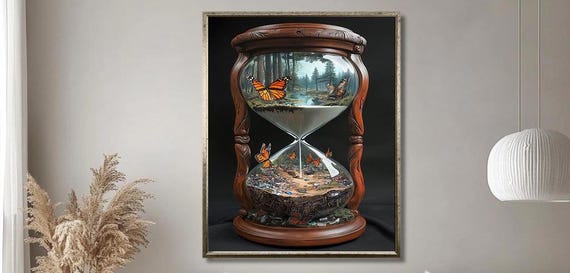 Hourglass Nature Wall Art Surreal Monarch Butterfly Painting Unique Wall Decor For Living Room