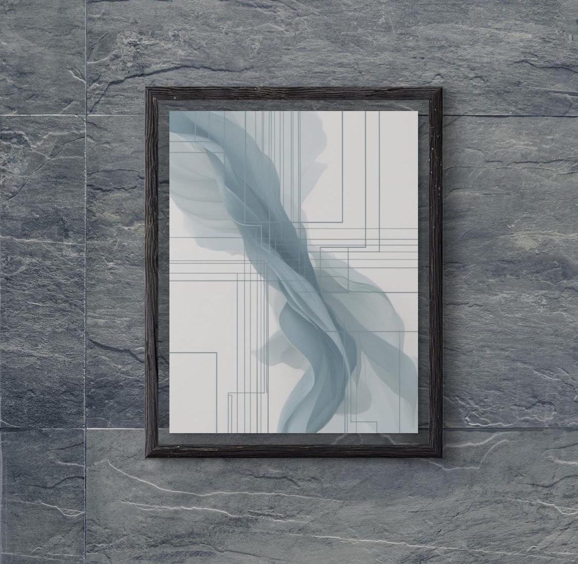 Blue Geometrical Abstract Print Minimalist Home Office Decor Simple Modern Wall Decor