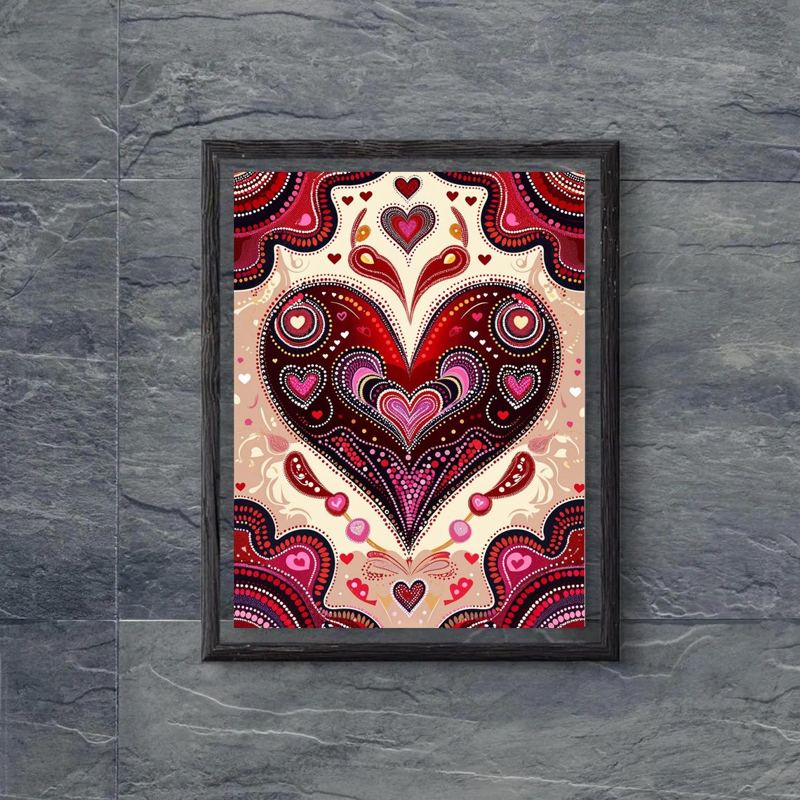 Aboriginal Dot Art Heart In Red And Pink Valentines Love Wall Poster
