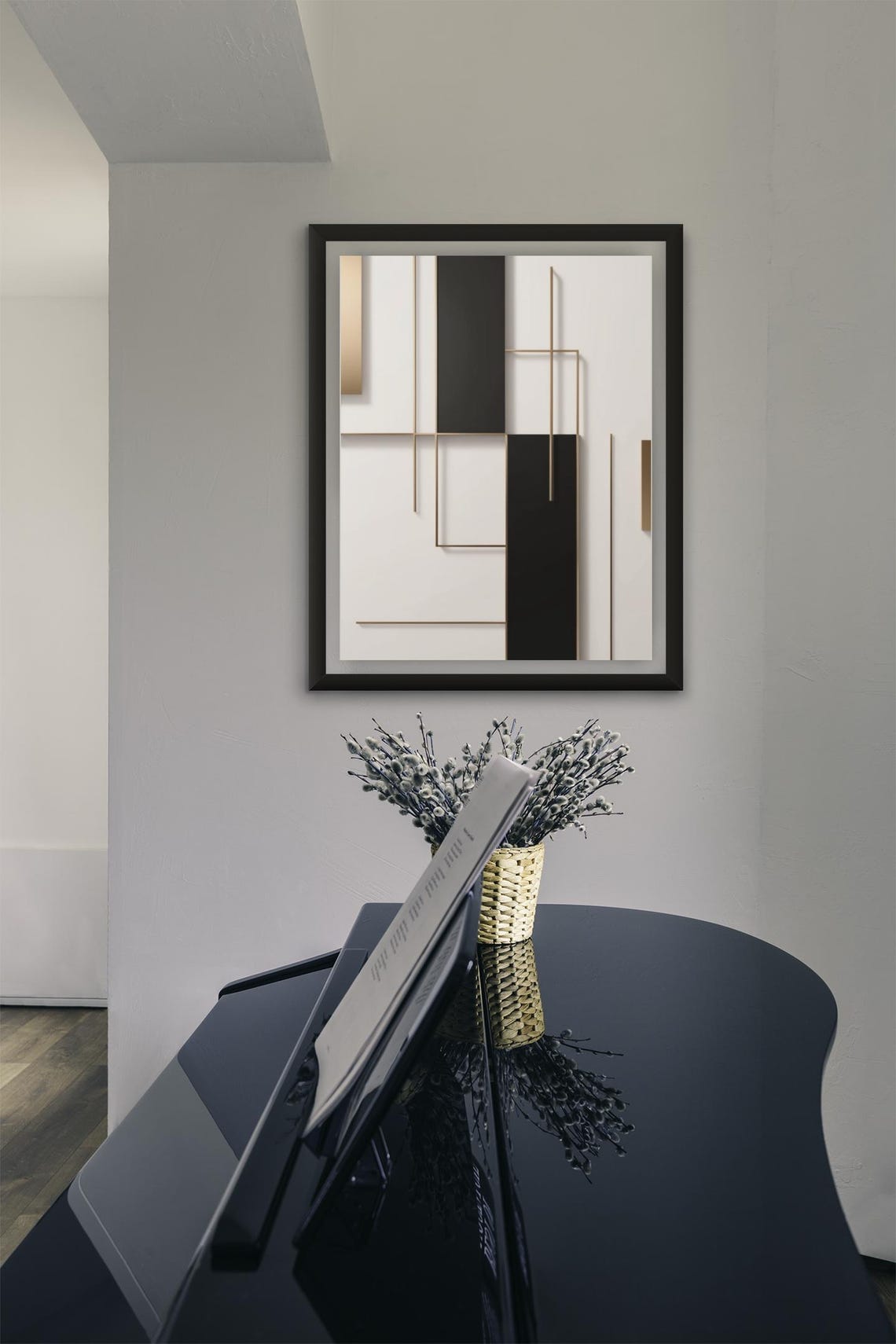 Black White Gold Geometric Abstract Minimal Lines Modern Office Poster - Image 3