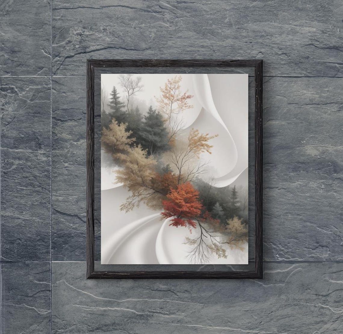 Dreamy Autumn Woodland Trees In Soft Mist Abstract Art Wall Poster