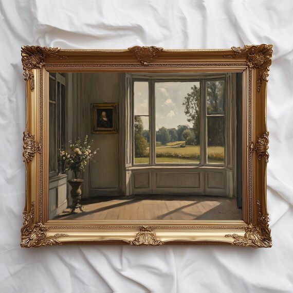 Sunlit Window Interior Painting Classic Country View Peaceful Room Poster