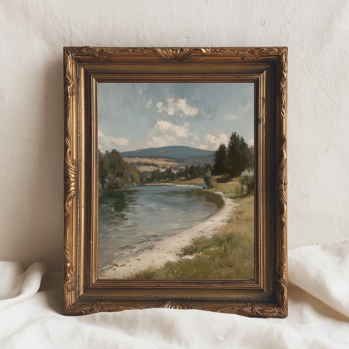 Peaceful River Landscape Poster With Countryside Hills And Gentle Water