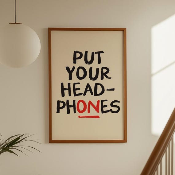 Headphones On Music Print Retromodern Dorm Decor