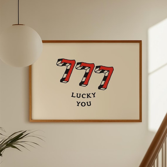 777 Lucky You Red Retro Casino Angel Numbers Affirmation Poster