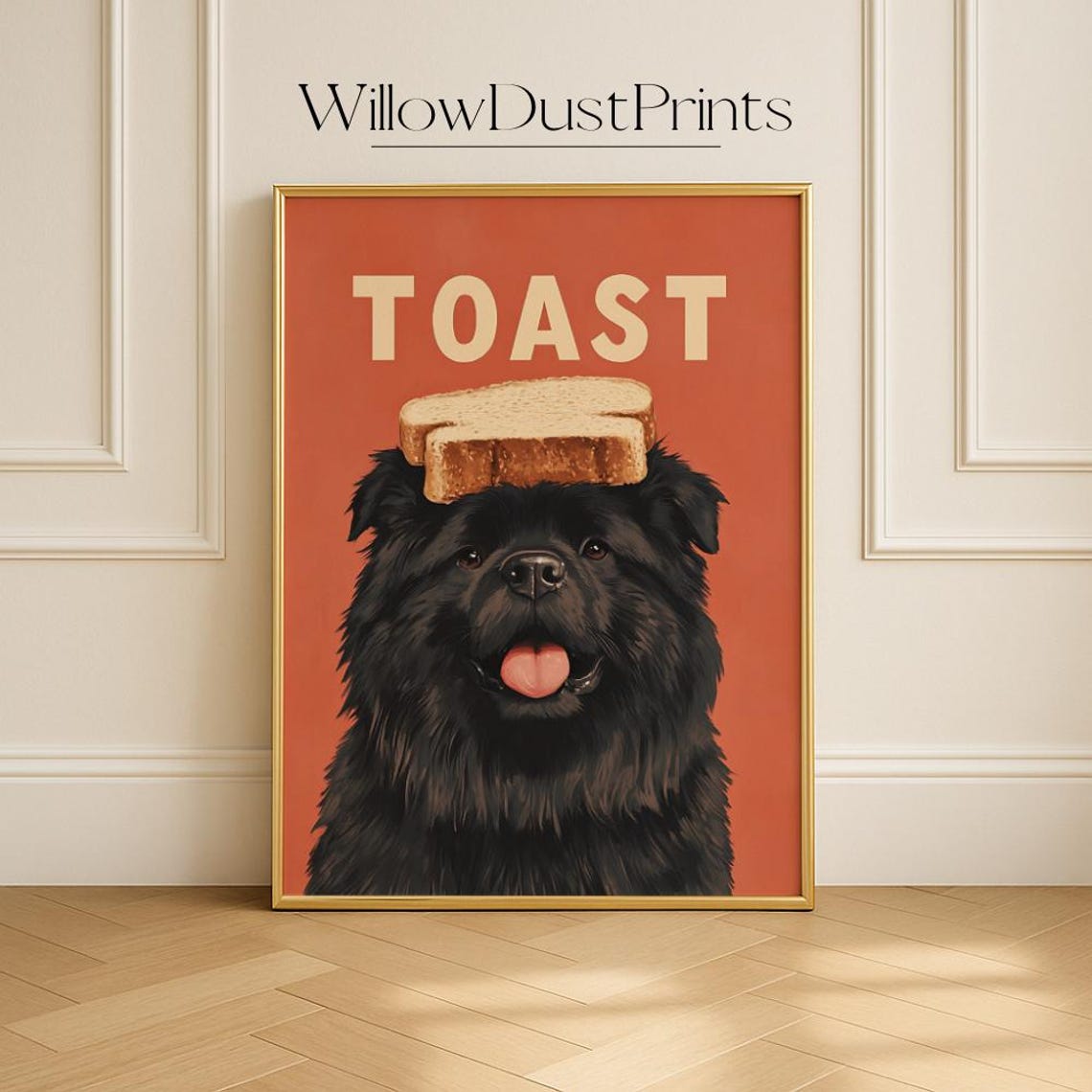 Funny Black Dog Balancing Two Toasts Retro Kitchen Humor Poster