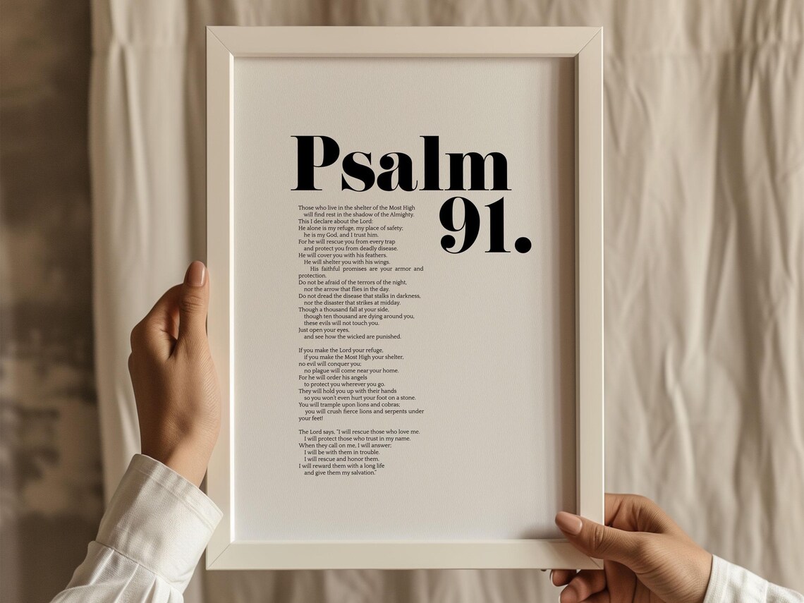 Psalm 91 Full Text Bible Verse Minimalist Bold Typography Protection Poster