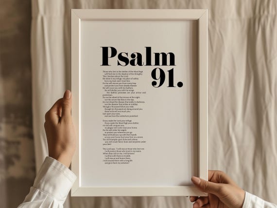 Psalm 91 Nlt Bible Verse Wall Art Minimalist Decor Christian Modern Scripture Poster New Living Translation Baptism Birthday Gift Idea