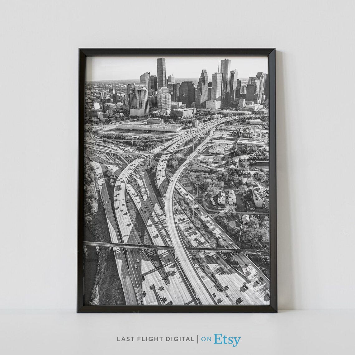 Houston Texas I 45 Freeway Interchange Aerial Black White Poster