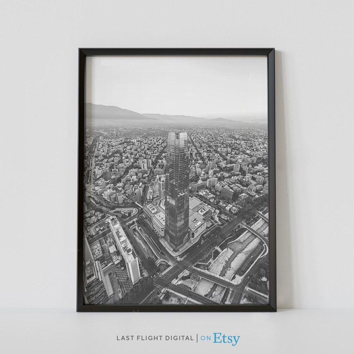 Santiago Chile Black and White Travel Poster