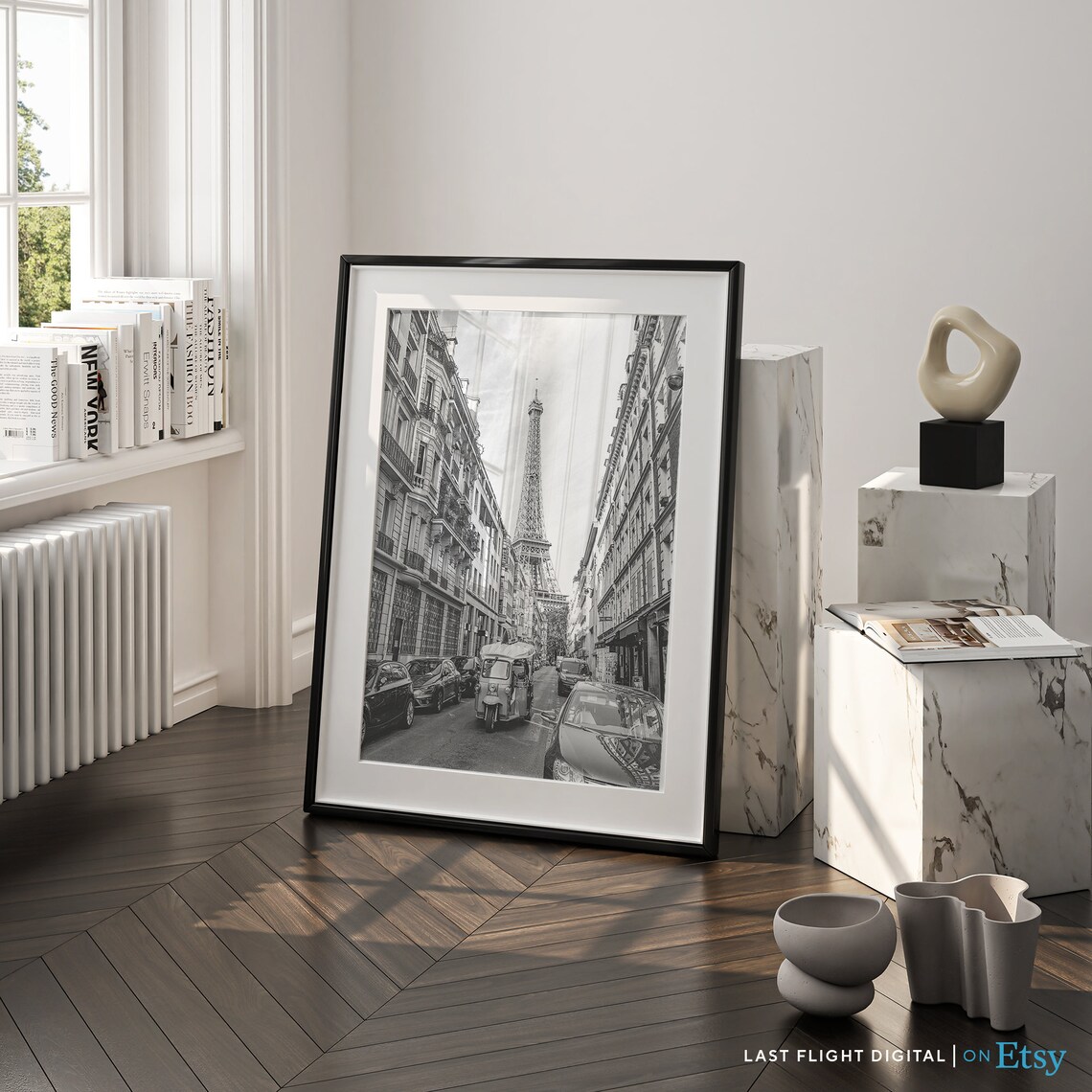 France Paris Eiffel Tower Street Scene Tuk Tuk Black White Poster - Image 5