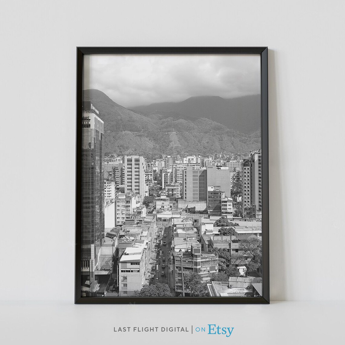 Caracas Black White Cityscape Travel Poster
