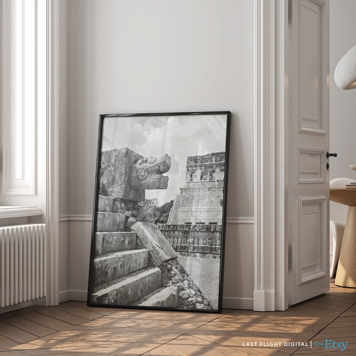 Mexico Chichen Itza Serpent Sculpture Ruins Black White Poster - Image 2