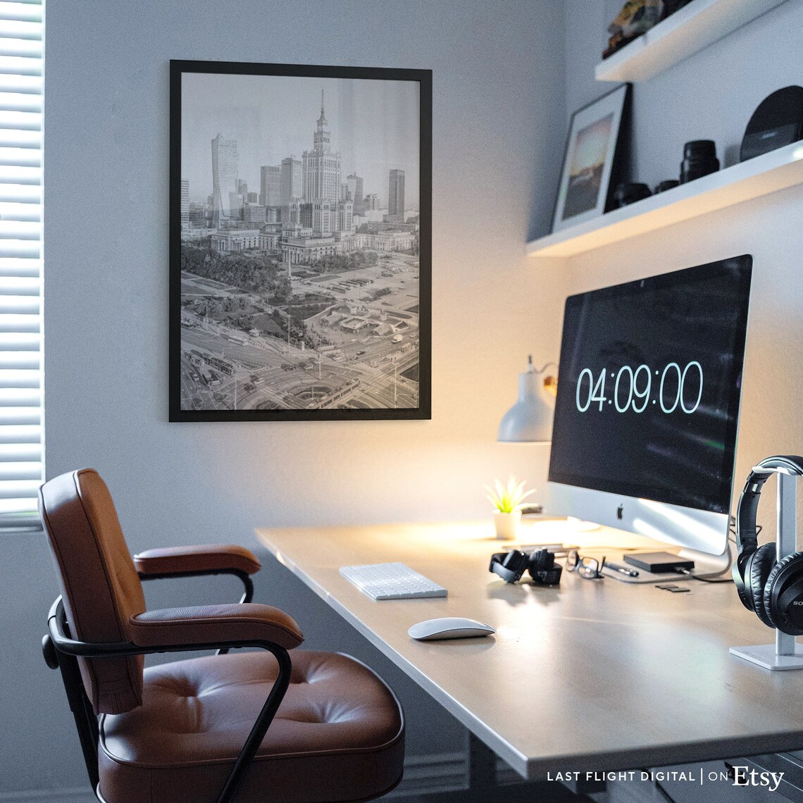 Warsaw Poland Palace Of Culture Skyline Aerial Black White Poster - Image 4