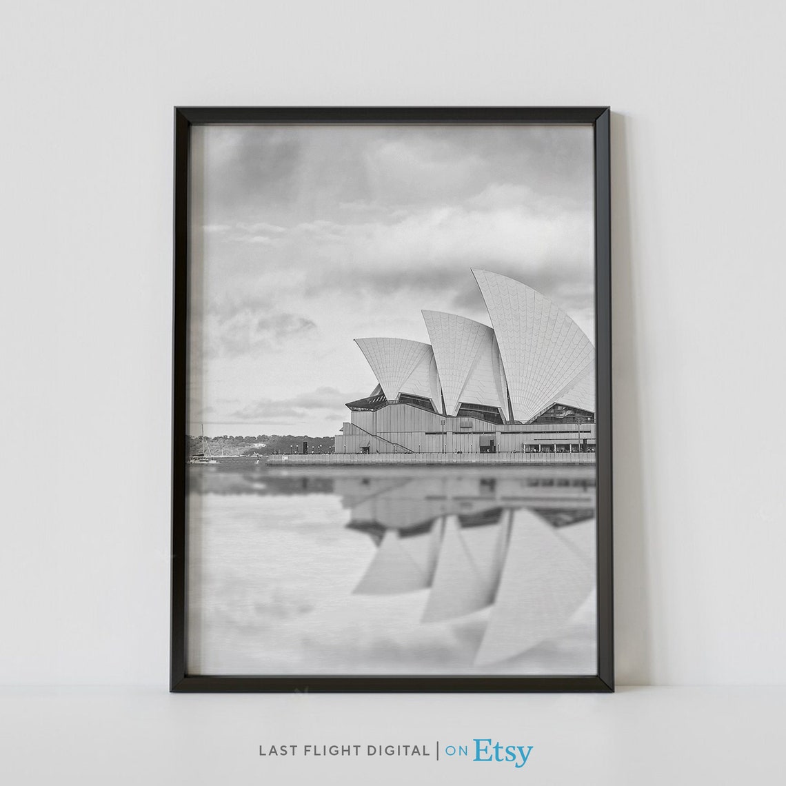 Sydney Australia Opera House Harbor Reflection Black White Poster