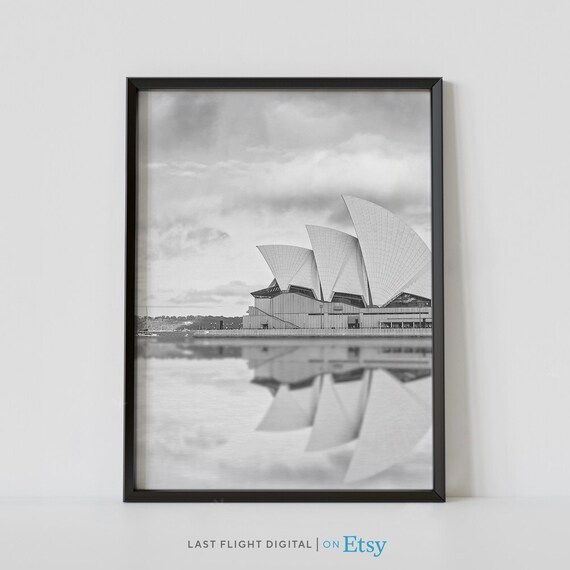 Sydney Australia Opera House Harbor Reflection Black White Poster