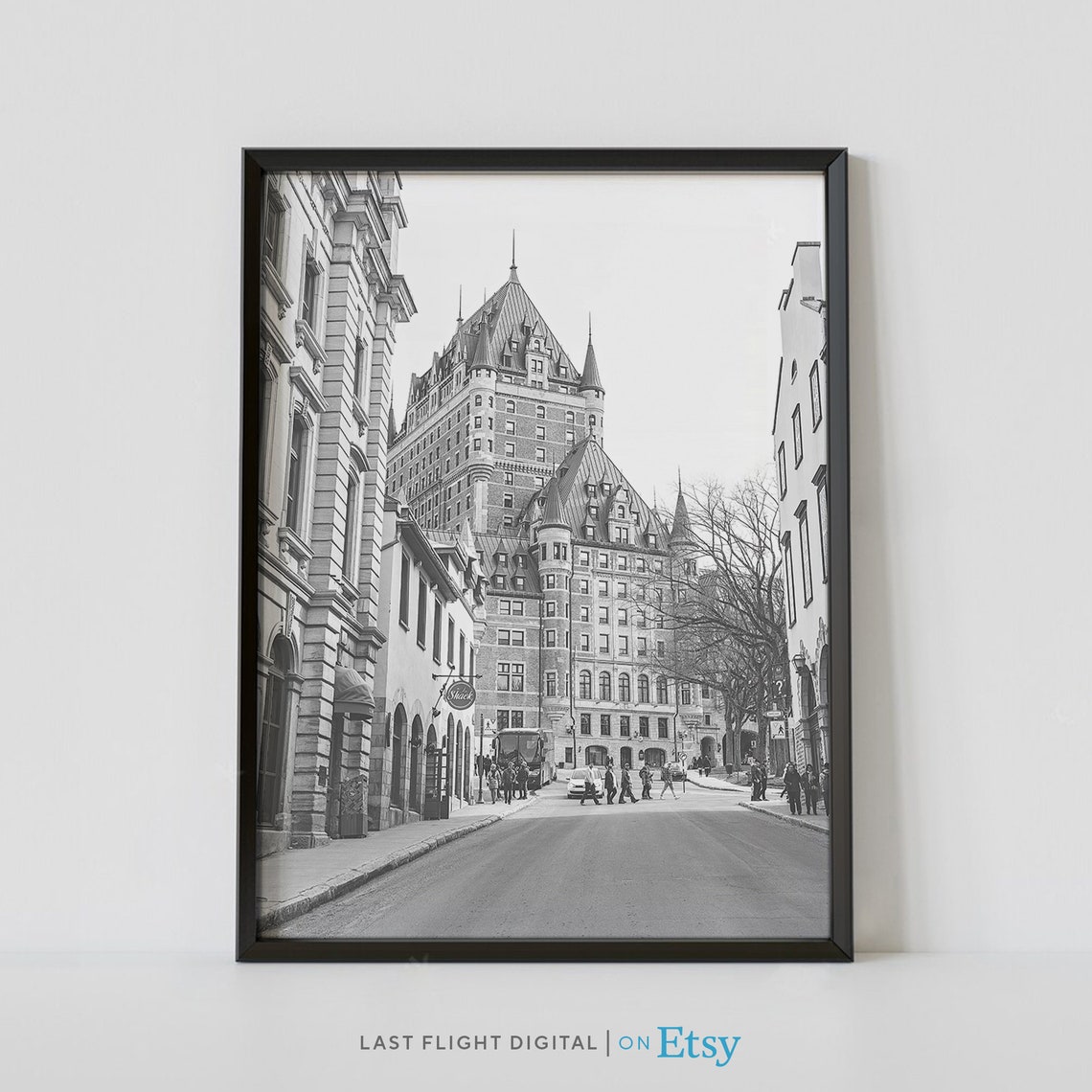 Canada Quebec Fairmont Le Chateau Frontenac Street Black White Poster