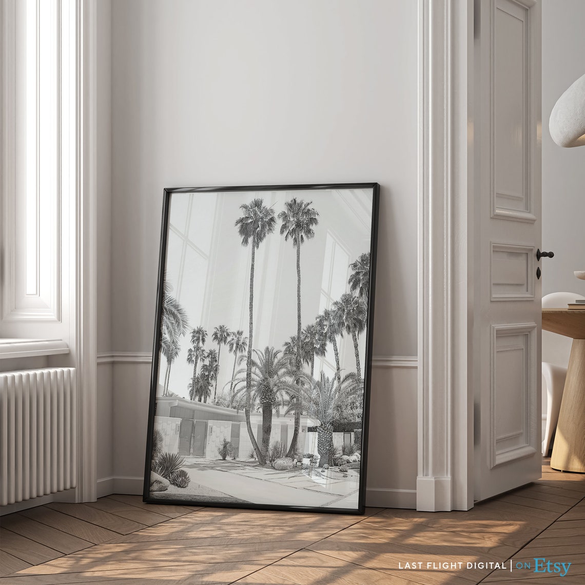 Palm Springs California Mid Century House Palms Black And White Poster - Image 2