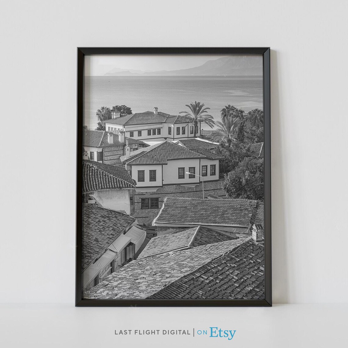 Antalya Turkey Ottoman Houses Harbor View Black White Poster