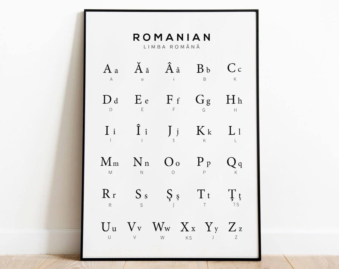 Romanian Alphabet Chart, Language Wall Art Poster