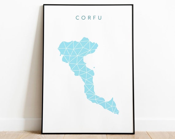 Corfu Greek Map Travel Poster, Geometric Art