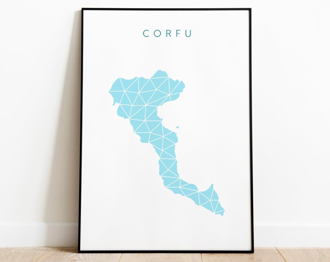Corfu Greek Map Travel Poster, Geometric Art