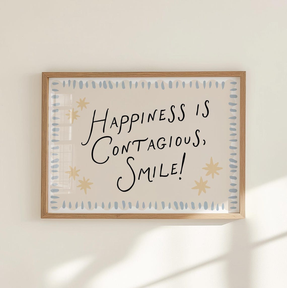 Happiness Is Contagious Smile Hand Lettered Positive Quote Wall Art
