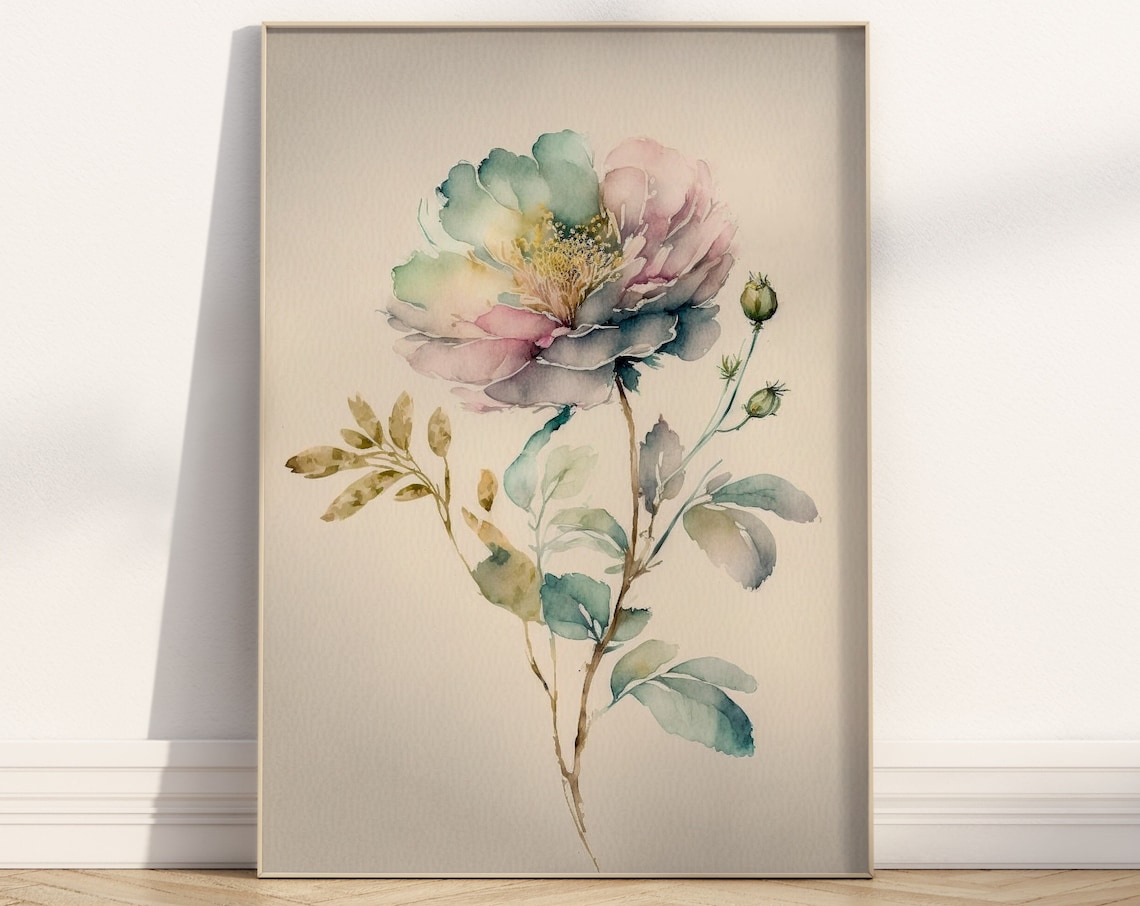 Watercolor Peony Pastel Flower Delicate Botanical Art Poster