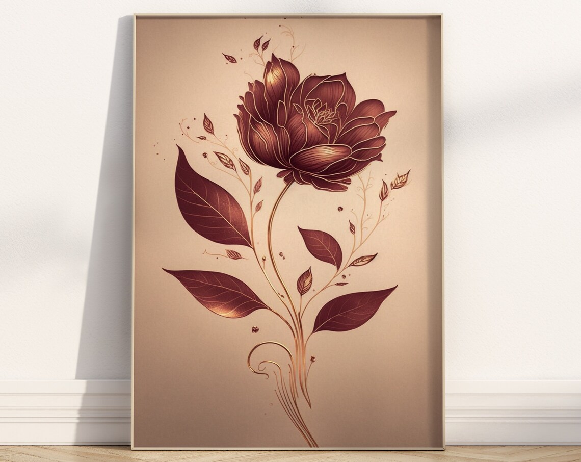 Metallic Burgundy Rose Copper Elegant Floral Minimal Art Poster