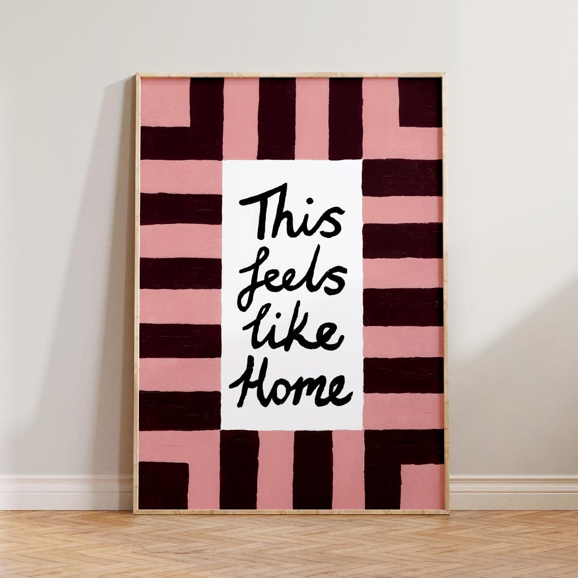 This Feels Like Home Handwritten Script Striped Border Poster