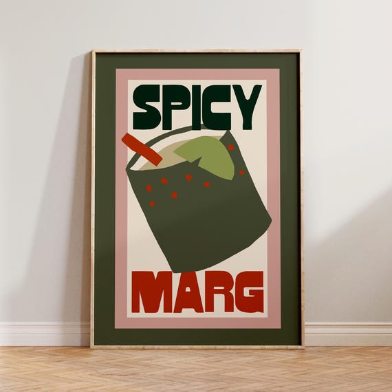 Retro Cocktail Wall Art Kitchen Print Spicy Marg Margarita Bar For
