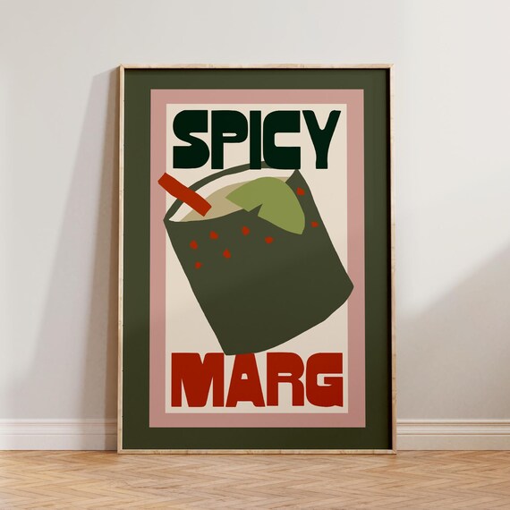 Spicy Marg Margarita Cocktail Retro Kitchen Bar Cart Decor Poster